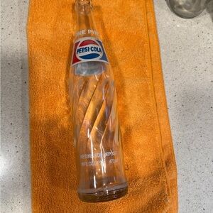 Vintage Pepsi Glass Bottle with Red, Blue, and White Logo 1980s